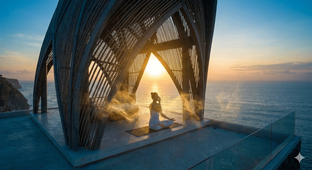 A standout, high-end artistic visual representing pranayama for beginners and the flow of life force energy.