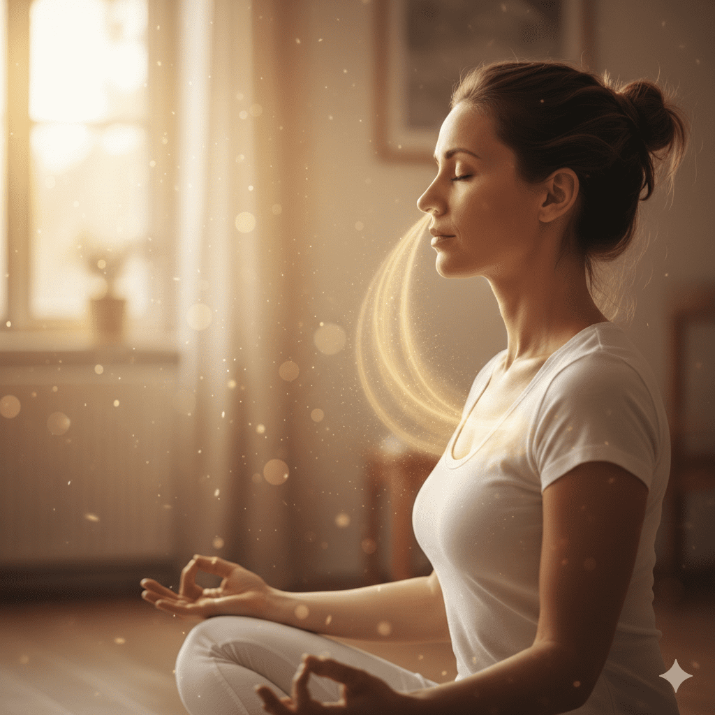 Using mindful breathing as a technique for finding inner stillness.